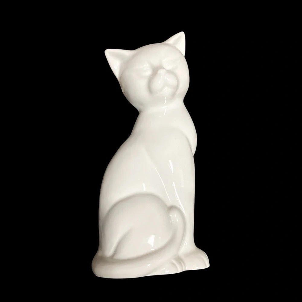 White Porcelain Cat Set - 8” Figurine & 3 1/2” Sur La Table Creamer